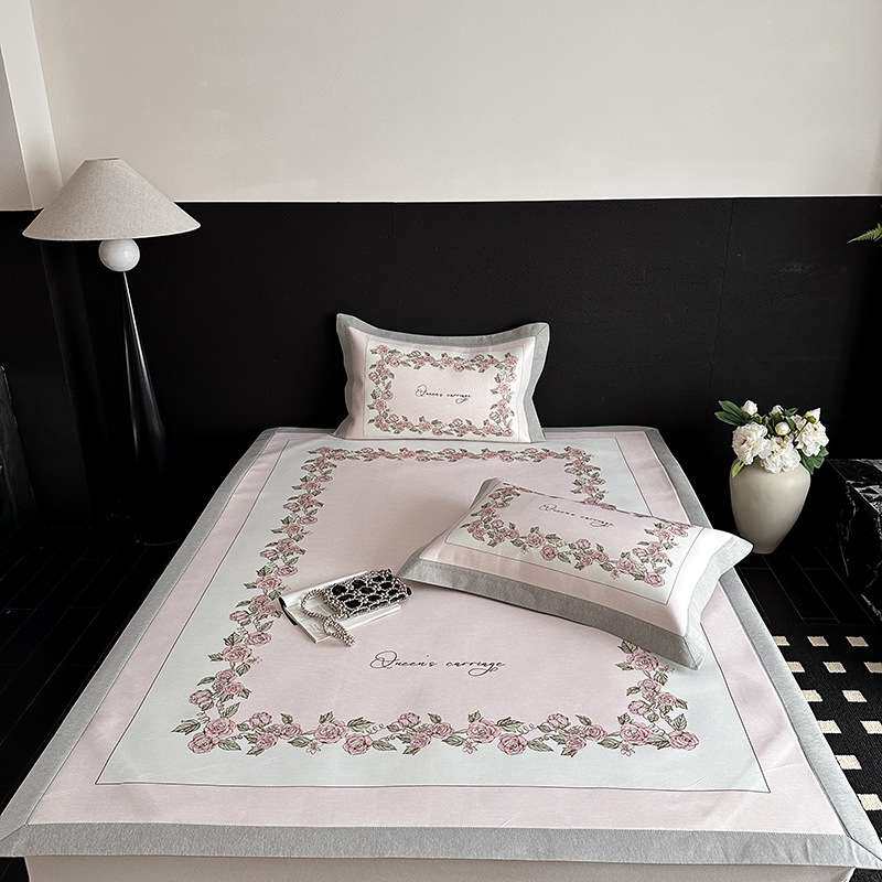 夏季新款高端轻奢风大版数码印花A类母婴级凉感冰丝养生席三件套