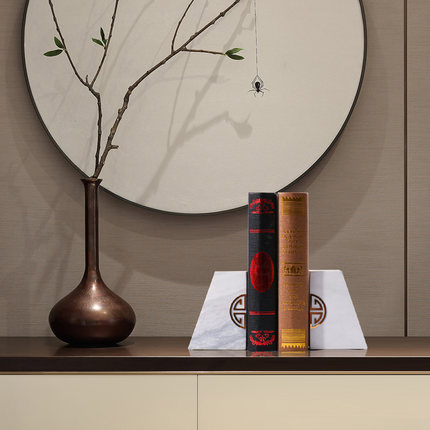 现代新中式几何大理石书档书靠书房软装饰品摆件售楼展厅书柜摆设