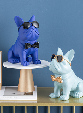 现代简约潮流法斗钥匙收纳摆件玄关客厅电视柜装饰品斗牛犬储钱罐