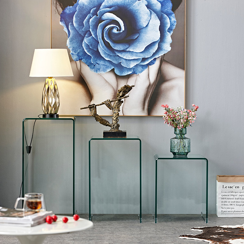 意式沙发边几边柜侧边柜轻奢电视柜旁柜客厅简约现代床头玻璃角几