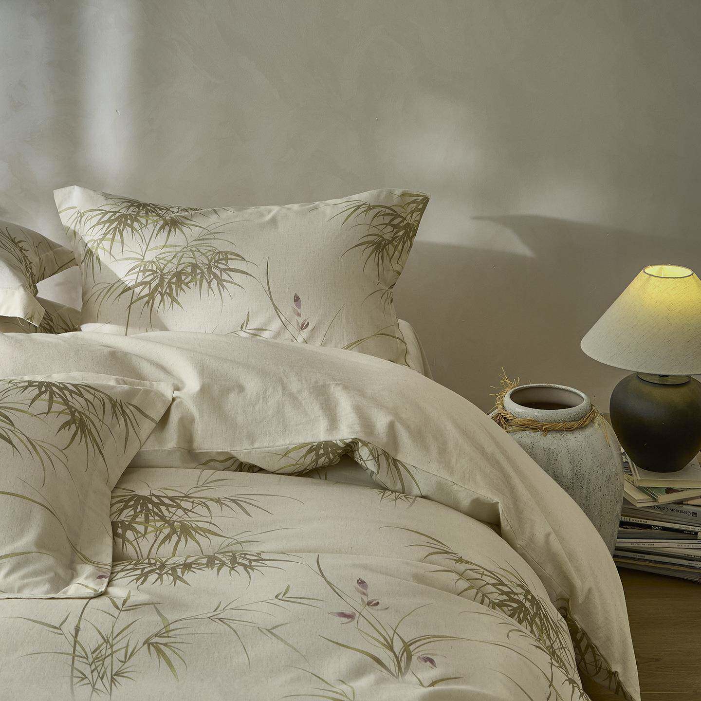 新中式全棉印花棉麻床上四件套1.8m国风纯棉床单被套床品四季通用