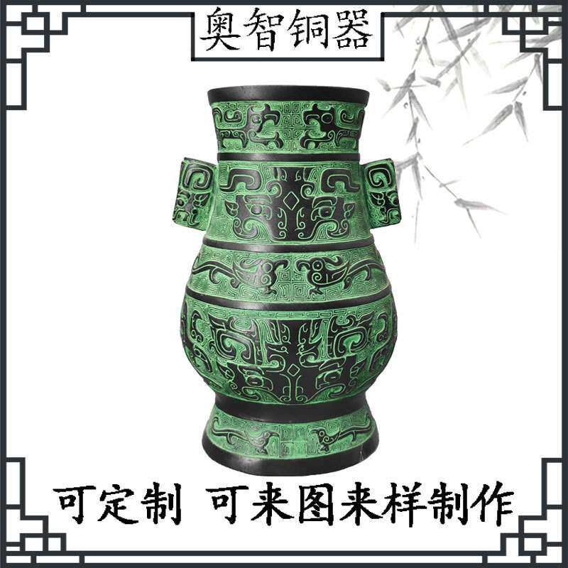 仿古青铜器盛酒器错金银扁壶唐代鎏金舞马衔环铜壶几何纹铜壶摆件