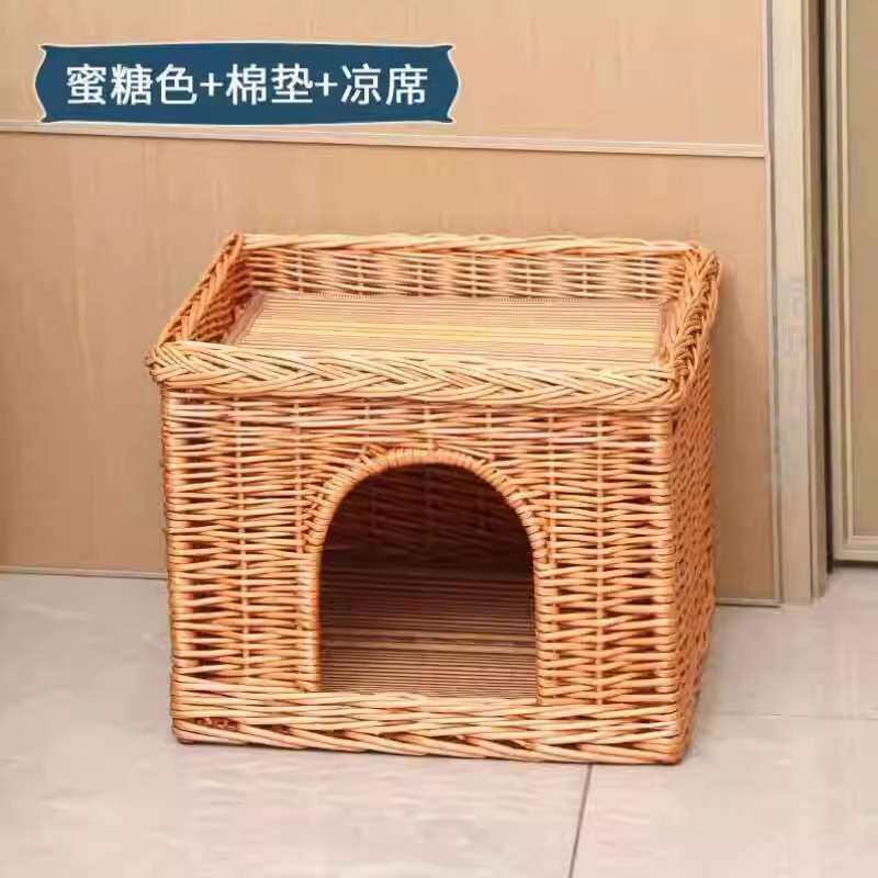 柳编猫窝贵宾泰迪比熊小型犬窝四季通用可拆洗藤编狗窝多层宠物窝