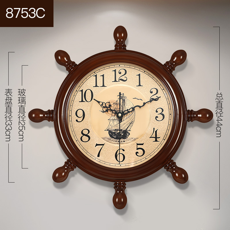 中式舵手挂钟客厅家用时尚地中海船舵装饰L时钟表网红轻奢挂墙挂