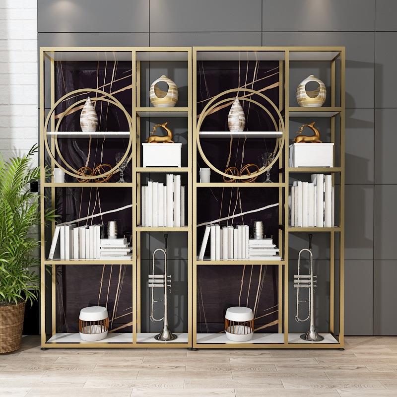 新品轻奢简约书架金色落地架北欧风展示架化妆品置物架多层收纳架