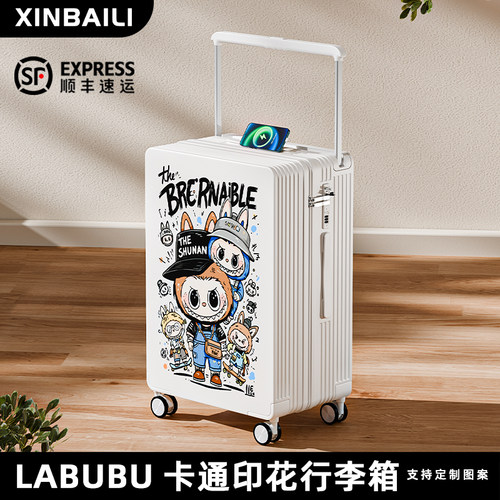 labubu卡通印花行李箱2025新款多功能结实耐用拉杆箱旅行箱密码箱
