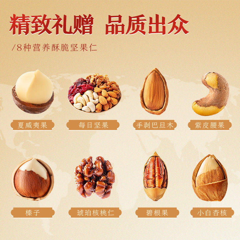 瑞意红罐装坚果礼盒1400g/8罐送礼健康零食大礼包送长辈官方旗舰