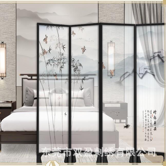 双面半透明纱布画双面绣实木边框屏风软装设计客厅书房卧室小户型