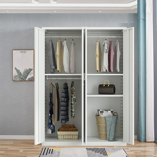 铁衣柜家用全钢儿童卧室推拉门移门对开门衣橱带S锁被褥收纳阳台