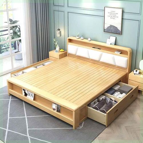 实木床1.8米主卧双人床1.5米木床简约中式1米2家用储物床厂家直销