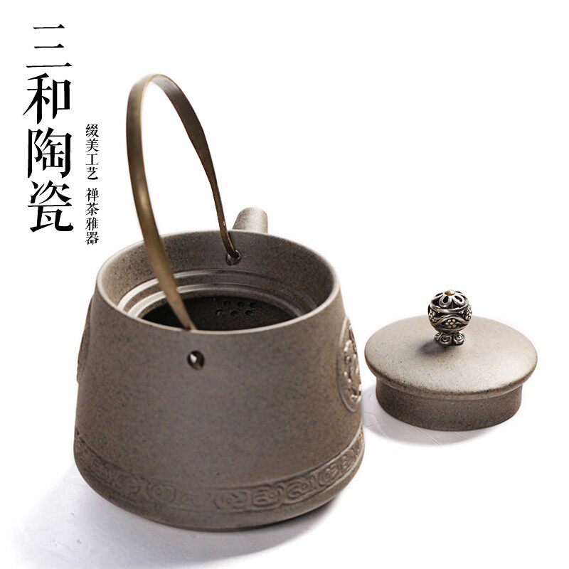 粗陶陶瓷茶壶单壶过滤泡茶提梁壶煮茶壶盖碗土陶茶壶功夫茶具包邮