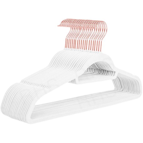 日式透光玫瑰金植绒衣架干湿两用防滑无痕白色衣帽间天鹅绒面衣挂