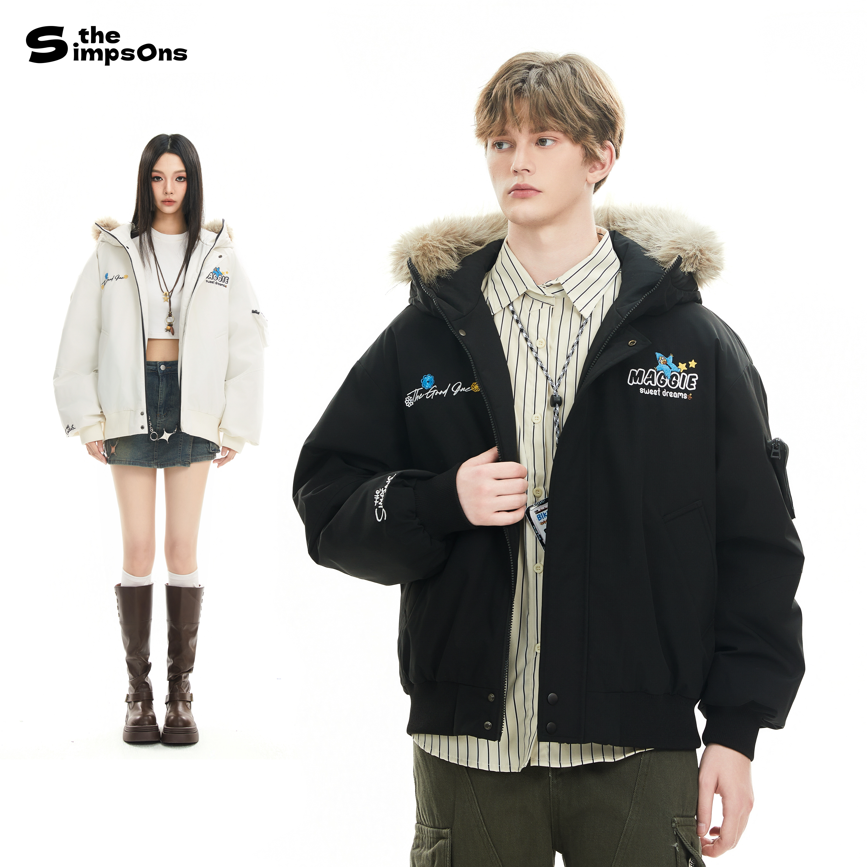 辛普森一家美式毛领连帽羽绒服