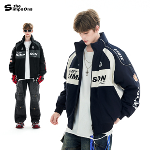 青少年保暖冬装 新款 情侣机车外套女 冬季 辛普森一家赛车羽绒服男士