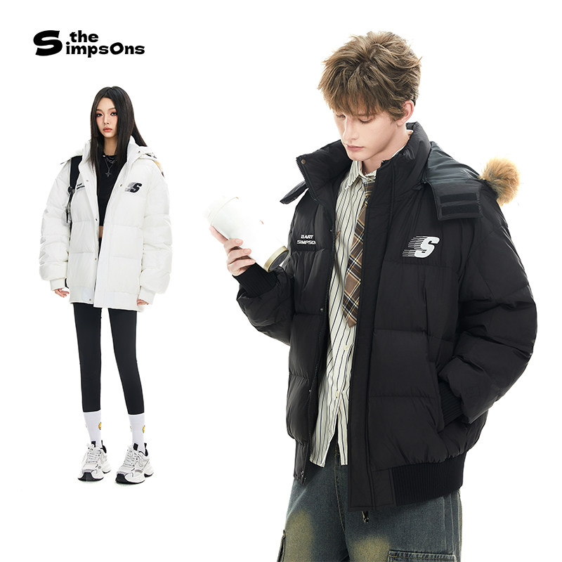 辛普森一家毛领羽绒服鸭绒冬保暖加厚休闲美式基础百搭外套面包服
