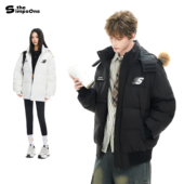 辛普森一家毛领羽绒服男冬季 东北零下防寒服鸭绒情侣装 黑色外套女