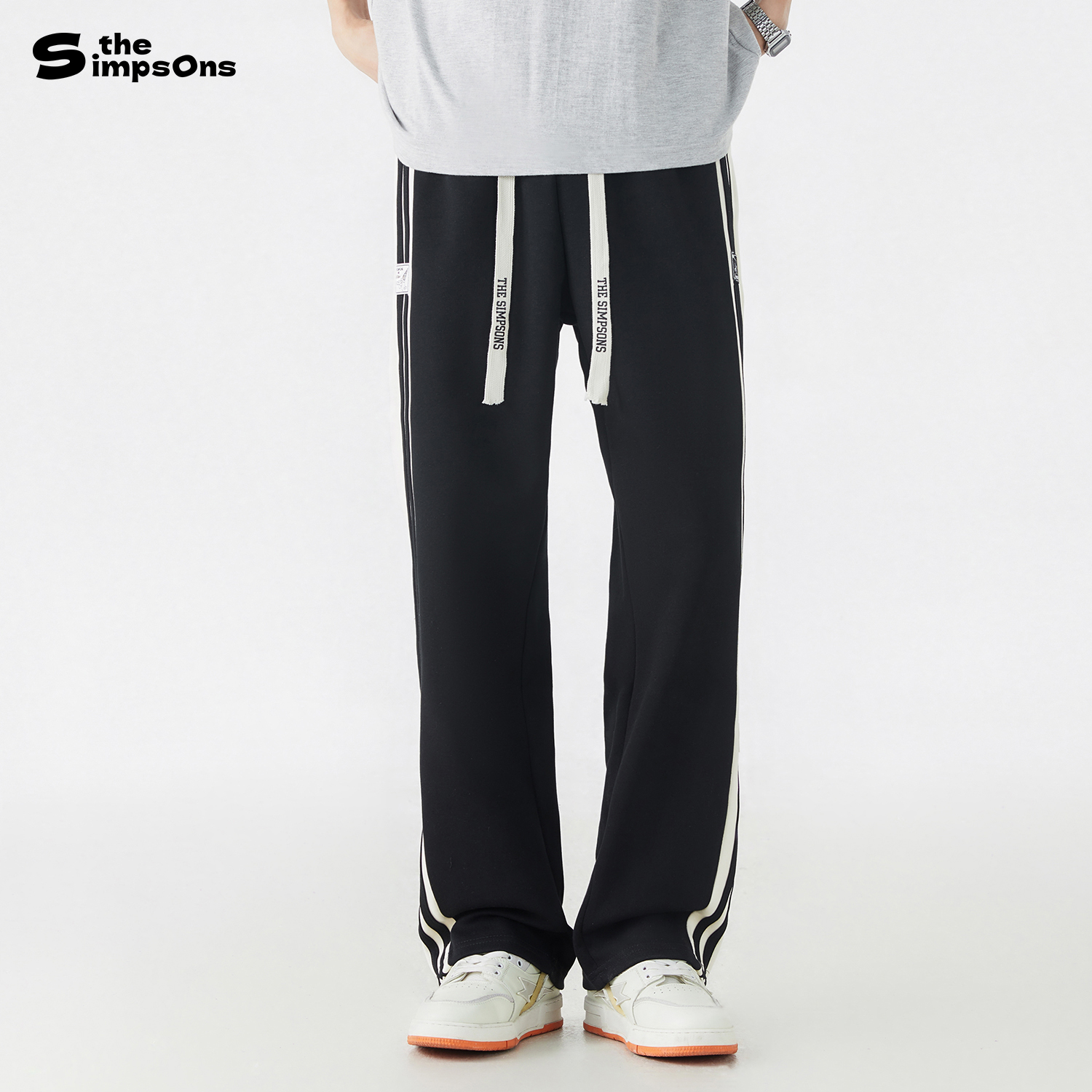 辛普森一家休闲条纹慵懒风直筒裤