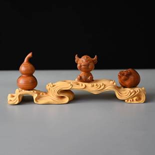 水浪底座黄杨木雕刻摆件木质工艺品文玩摆饰架子家居客厅装饰