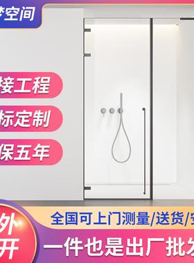极窄一字型淋浴房平开门浴室隔断玻璃干湿分离墙家用卫生间玻璃门