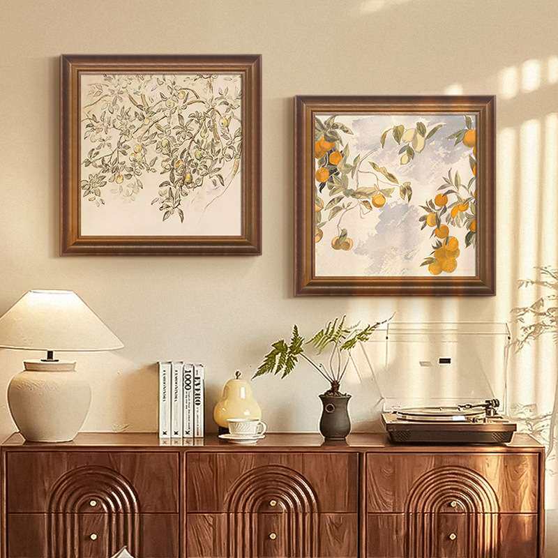 法式中古风客厅装饰画复古卧室餐厅玄关斗柜上挂画寓意好实木框画