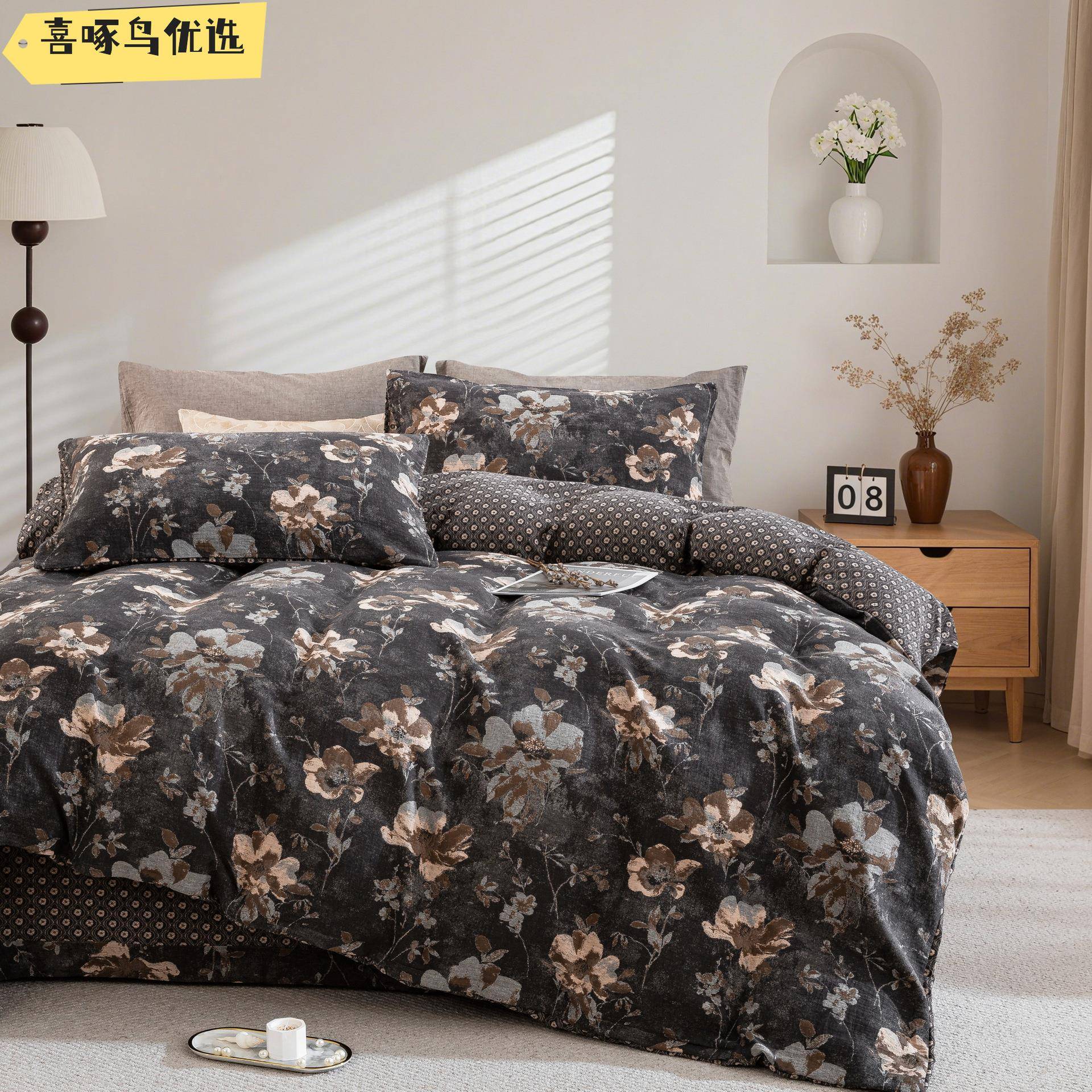 新中式全棉双层纱色织提花四件套纯棉夏季纱布亲肤柔软床笠被套