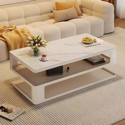 奶油风岩板茶几客厅家用小户型现代轻奢创意舒适感长方形岩板茶几