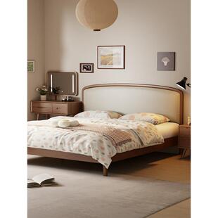 软靠实木床1米8双人床现代简约主卧大床次卧1米5床加厚床架