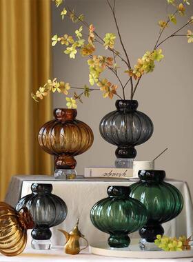 新中式家居灯笼型玻璃花瓶现代样板间装饰品书柜客灯笼白色小号