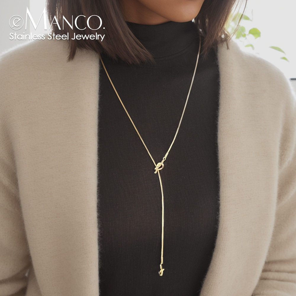 eManco轻奢冷淡风百搭长款毛衣链项链简约设计不掉色项链钛钢饰品
