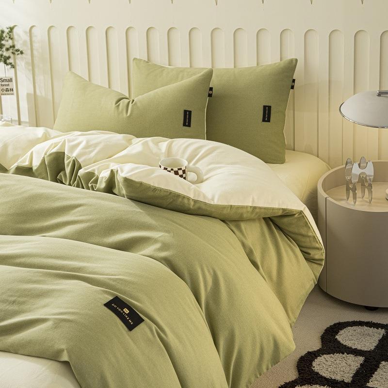 新款秋冬原棉磨毛四件套加厚轻奢简约纯色亲肤床单被套宿舍三件套