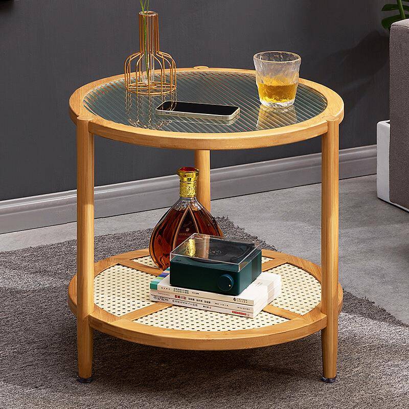 小茶几家用客厅玻璃圆形茶几极简风现代简约小户型移动茶桌茶台