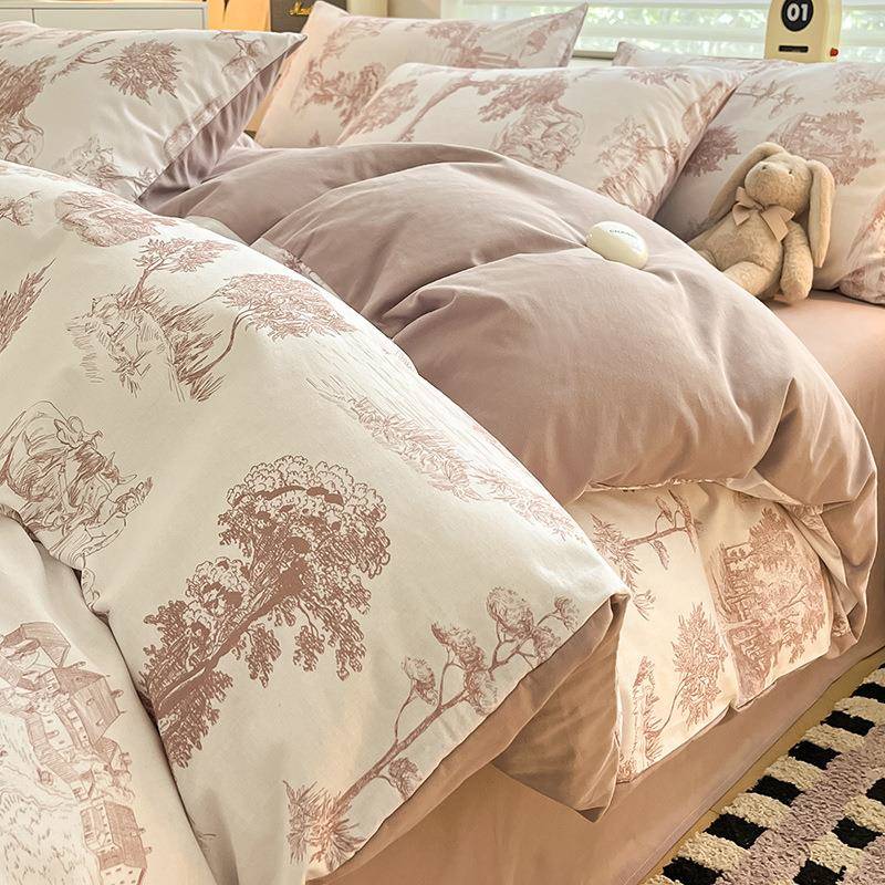 新款高端轻奢全棉磨毛四件套加厚纯棉被套床单床笠学生宿舍套件