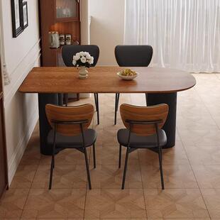 中古风白蜡木纹实木餐桌家用小户型法式复古风半圆形可靠墙岛台桌