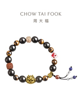 周大福上古玄灵麒麟黄金玉石手串