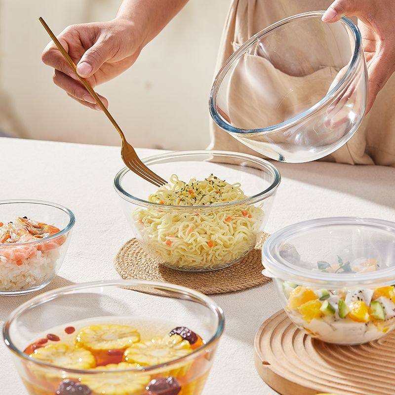 玻璃碗新款玻璃]饭碗汤碗面碗带盖透明有盖f耐冷耐热可微波炉烤箱