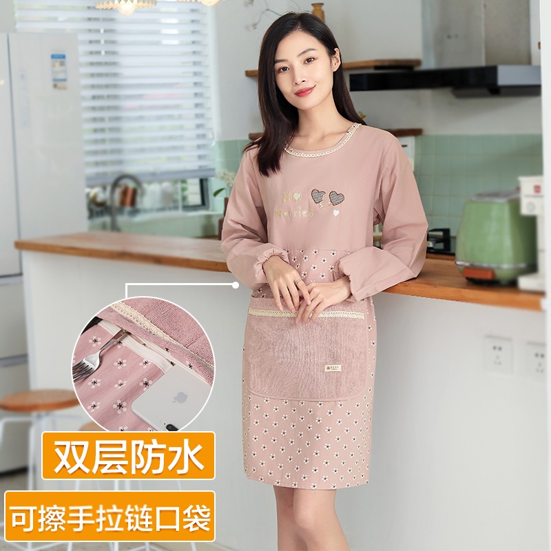 厨房长袖家用防水防油可擦手围裙反穿罩衣日式时尚女大人定制围腰