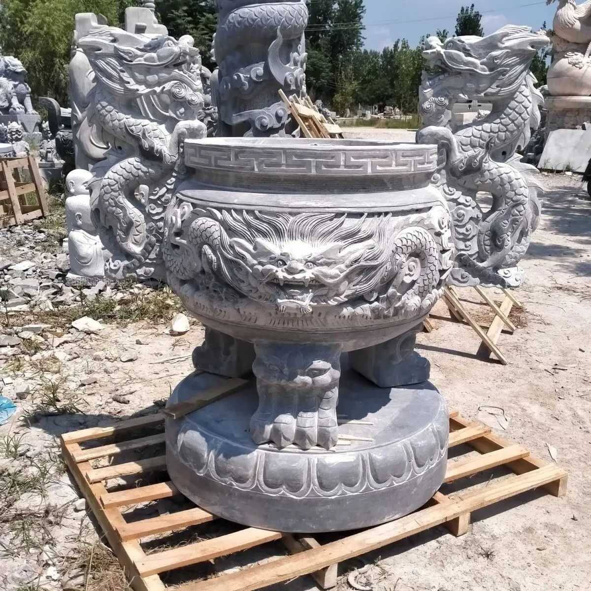 炉石雕香炉石炉工厂祠堂二龙戏珠石炉青石