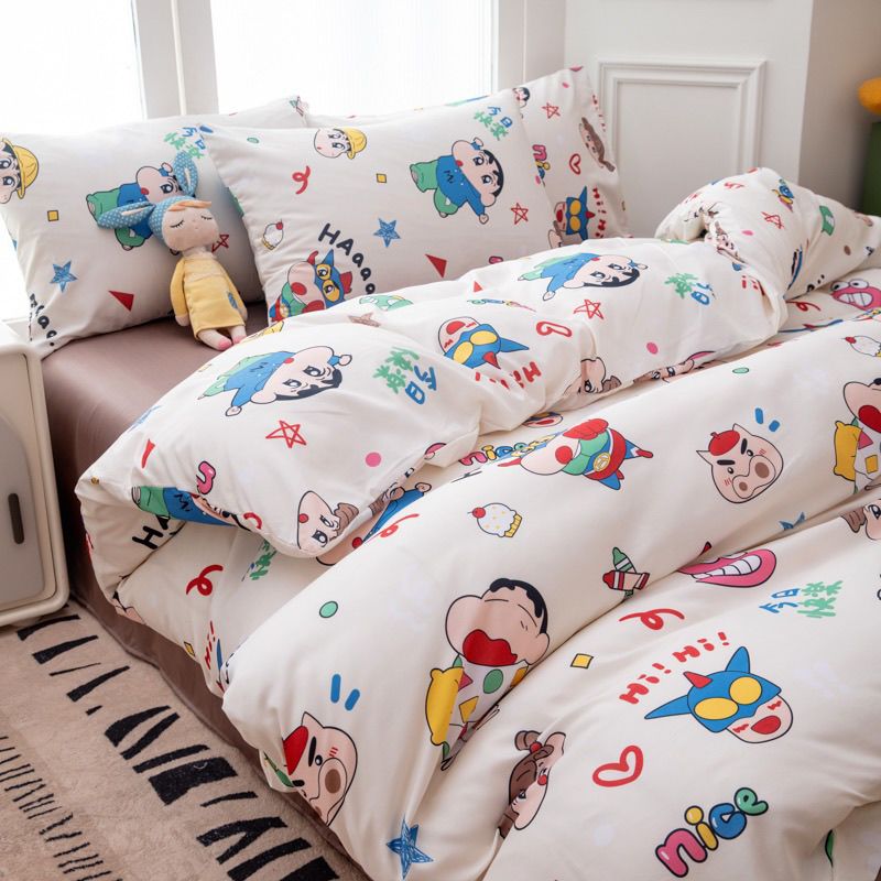 可爱卡通蜡笔小新被套水洗棉四件套被罩床单儿童学生宿舍床三件套