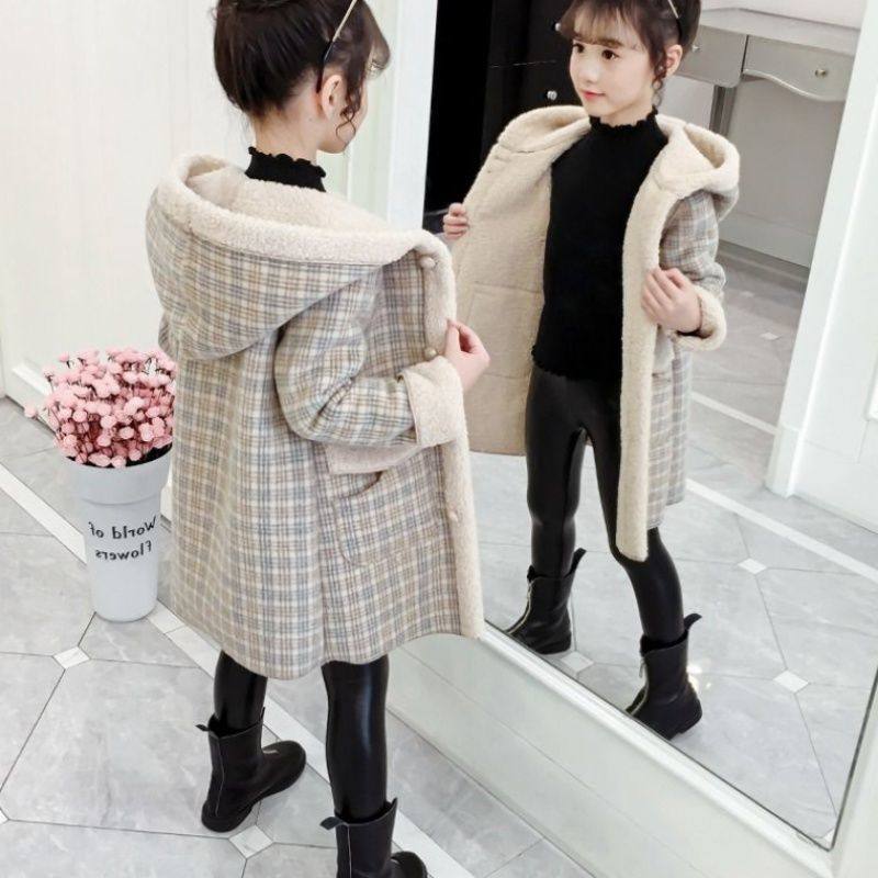 女童毛呢外套2021新款冬装洋气儿童韩版中长款加绒加厚呢子大衣潮