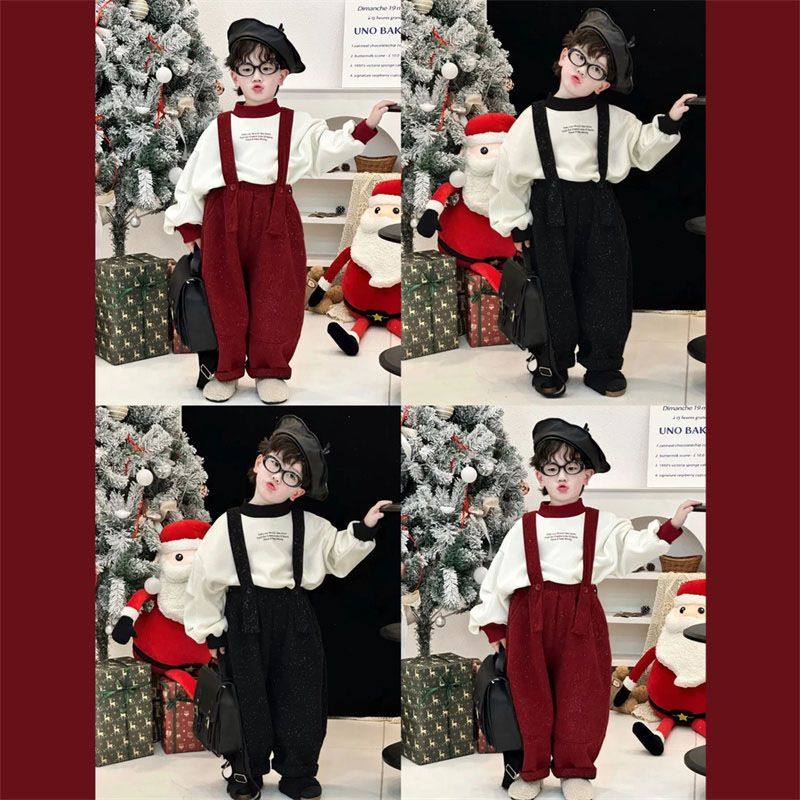 男童拜年服秋冬一整套2025新款韩版背带裤中小童撞色卫衣两件套潮,童装/婴儿装/亲子装,套装,淘宝优惠券,粉丝福利购,淘宝优惠卷