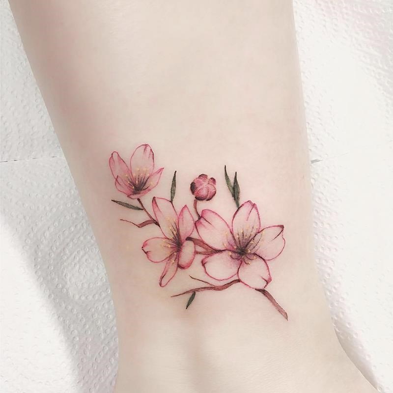 纹身贴腿部女遮胎记防水女持久花朵脚踝手臂手腕贴纸古风桃花5张