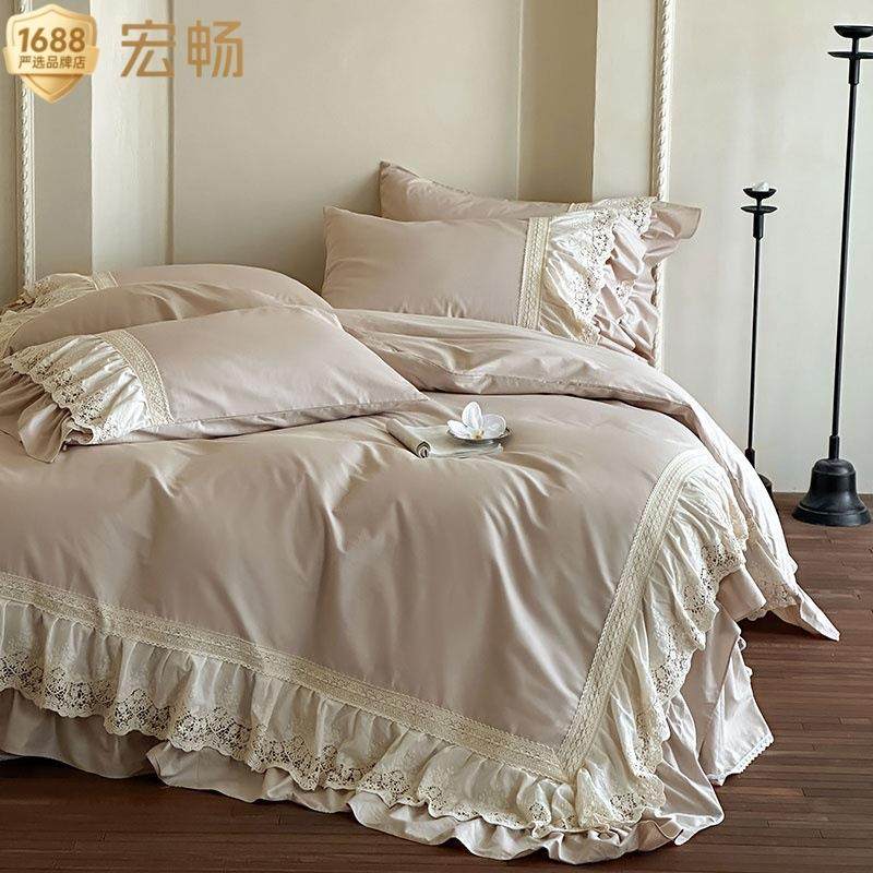 奈德里法式公主镂空花边全棉四件套纯棉床裙被套浪漫轻奢床上用品