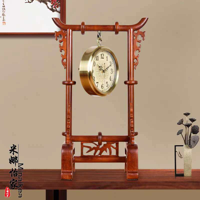 中式实木仿古座钟中国风古典静音书桌摆钟个性家用台钟大气石英钟