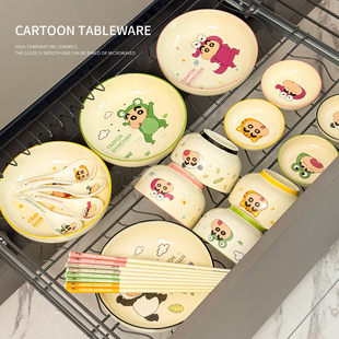 蜡笔小新餐具碗碟套装家用2025新款高颜值可爱陶瓷饭碗盘子一人用