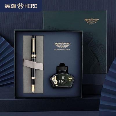 英雄钢笔578黑漆镀金笔墨套装铱金笔明尖美工弯尖商务办公书法