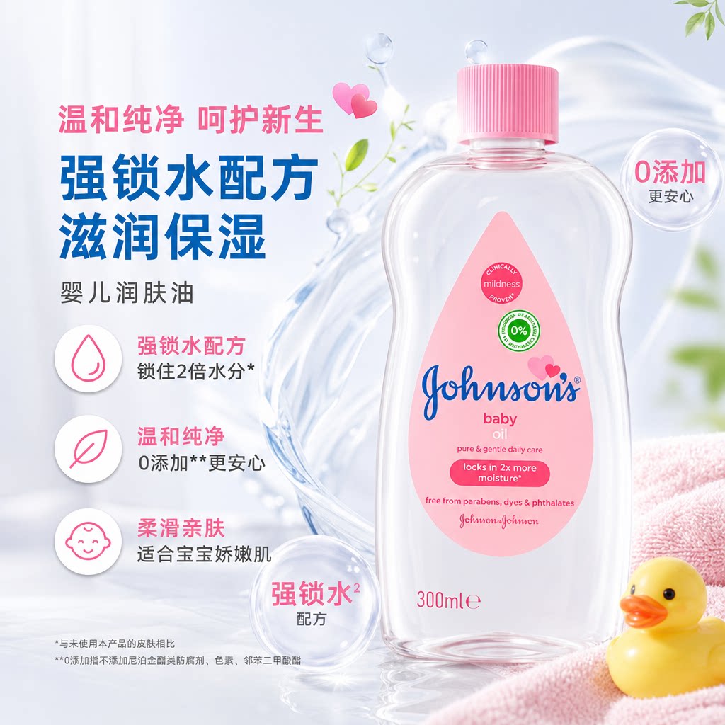 强生婴儿润肤油新生儿专用抚触按摩宝宝bb油身体温和按摩油300ml