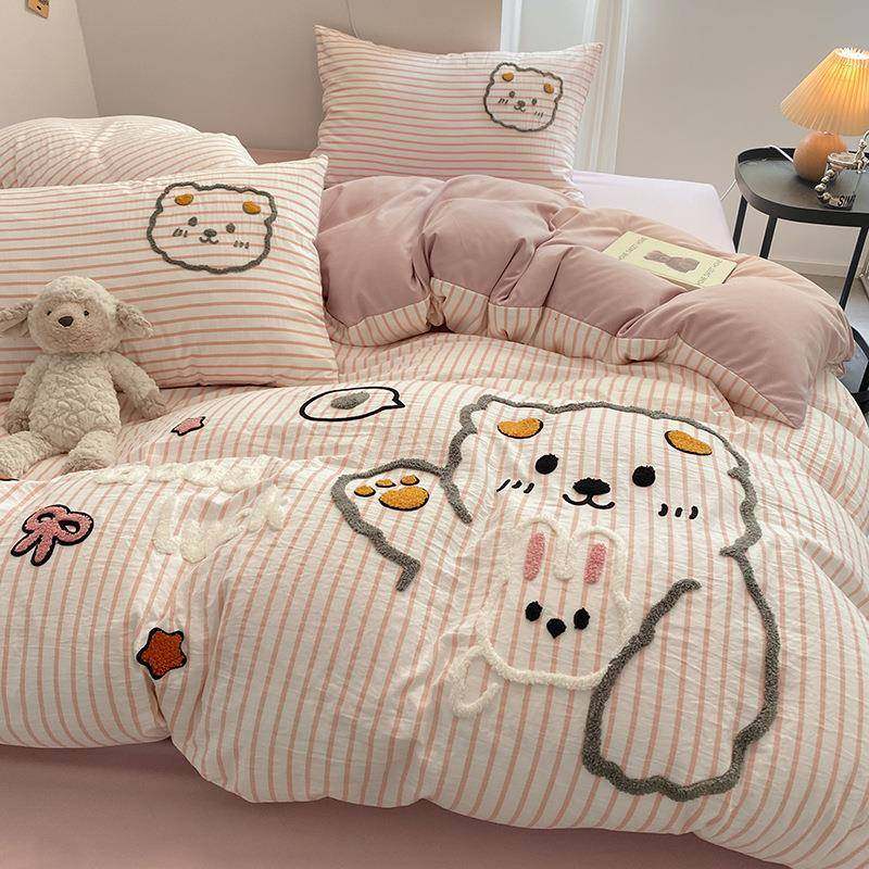 毛巾绣纯棉床上四件套2025新款全棉床单宿舍被套罩三件套床笠床品