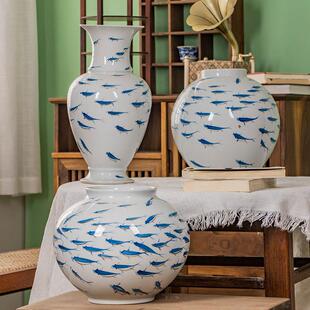 雨彤”意式东方”群鱼游动开运陶瓷摆件玄关客厅 手作瓷 陶瓷花瓶