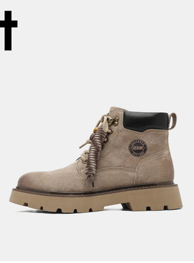 it izzue新款防滑厚底男鞋子复古美式潮流休闲帅气高帮马丁靴男v