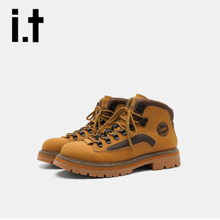 靴皮靴舒适街头休闲黄色马丁靴v 男真皮高帮工装 izzue2025新款